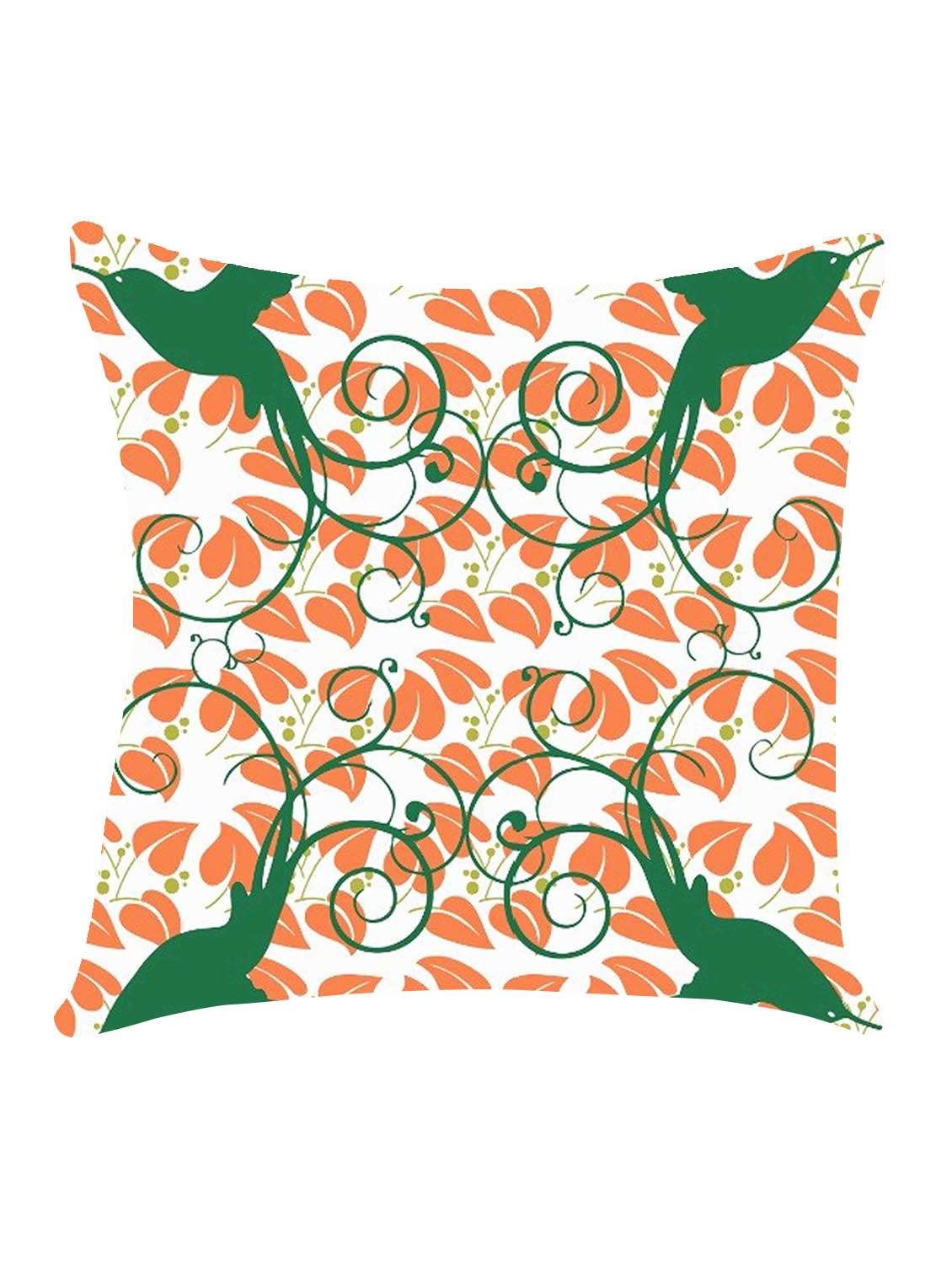 ambbi collection digitally printed cushion cover leaf jaal background & birds over it