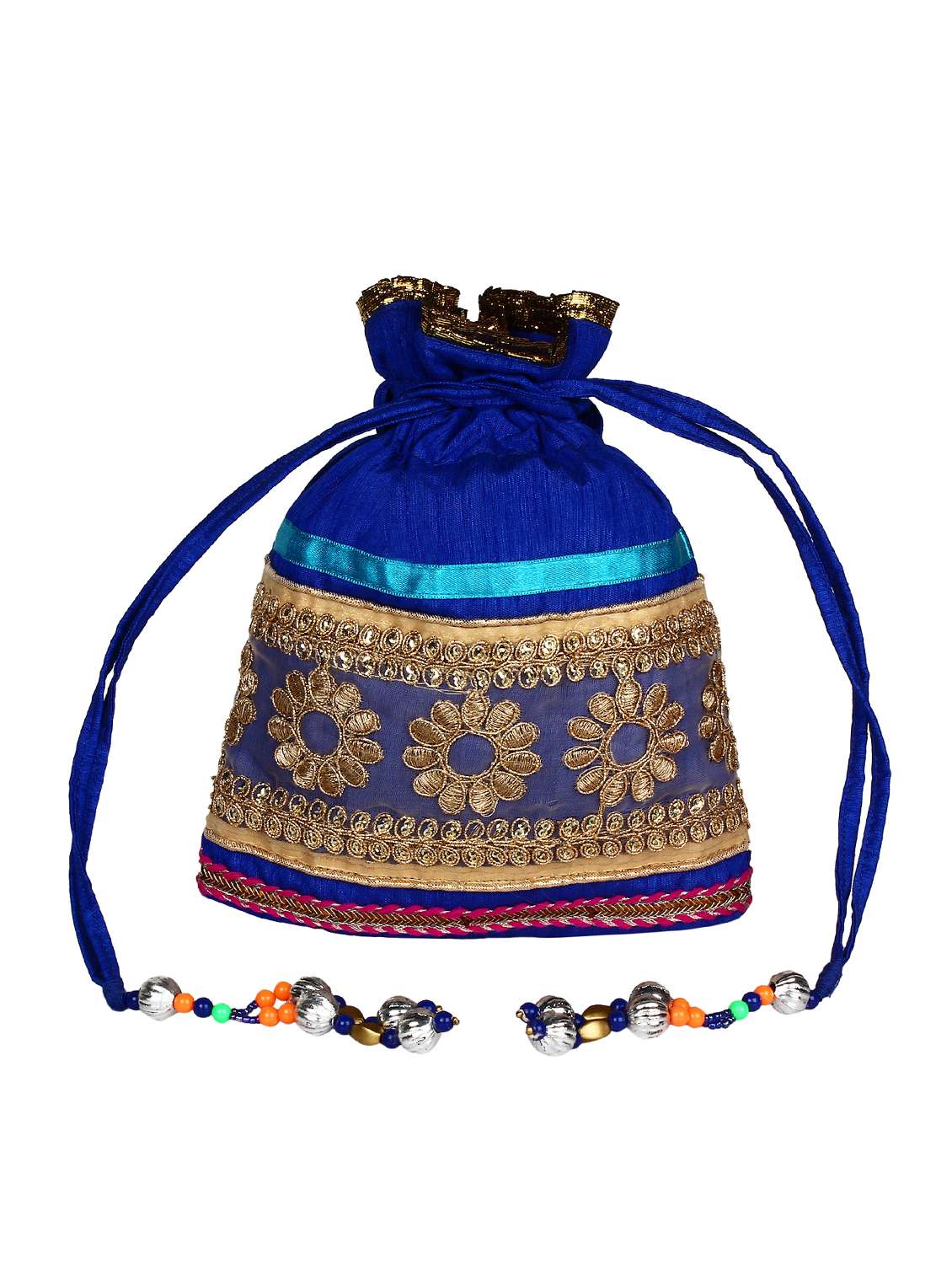 blue polyester ethnic potli