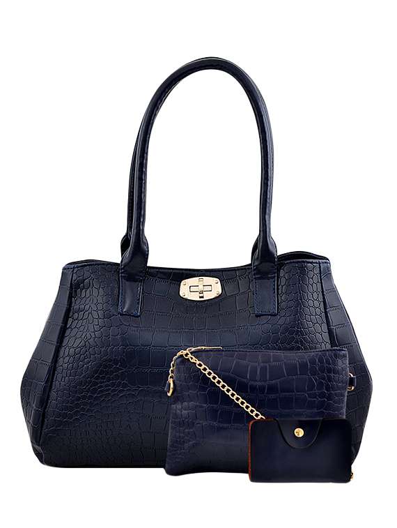 blue leatherette handbag