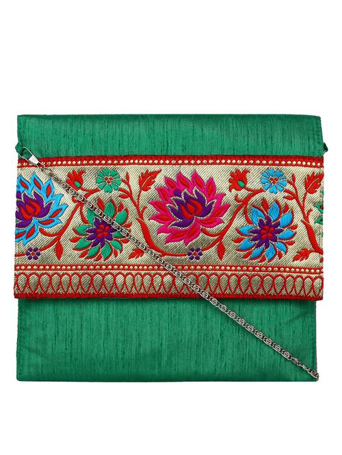 green polyester ethnic clutch - 13216374 - Standard Image - 0