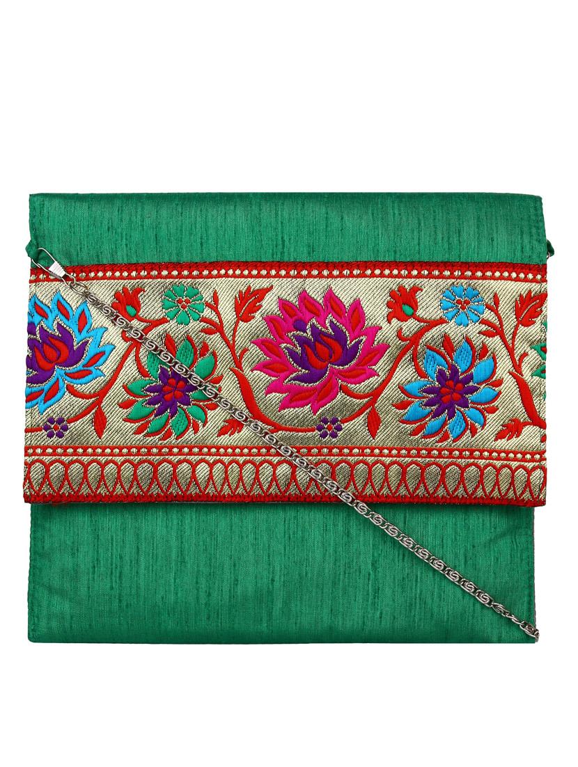 green polyester ethnic clutch - 13216374 - Zoom Image - 0