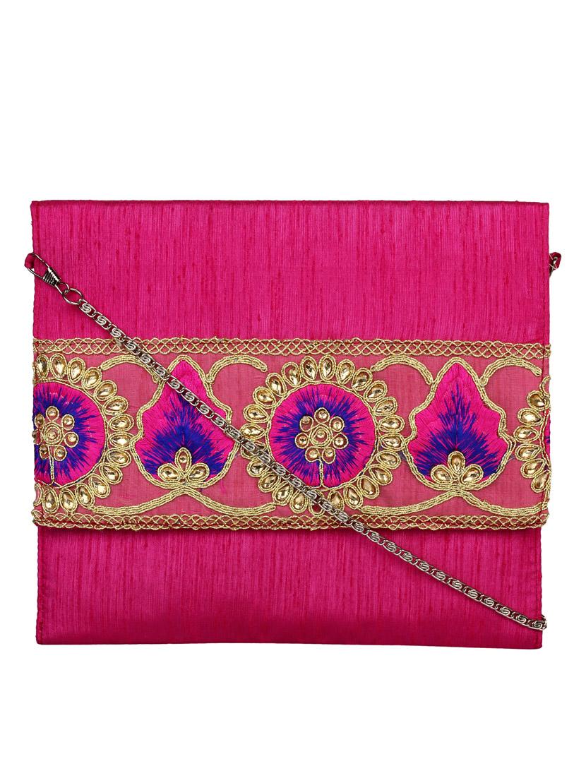 pink polyester ethnic clutch - 13216378 -  Zoom Image - 0