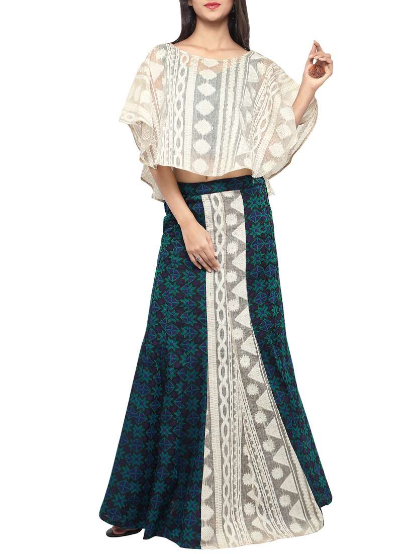 blue cotton flared lehenga