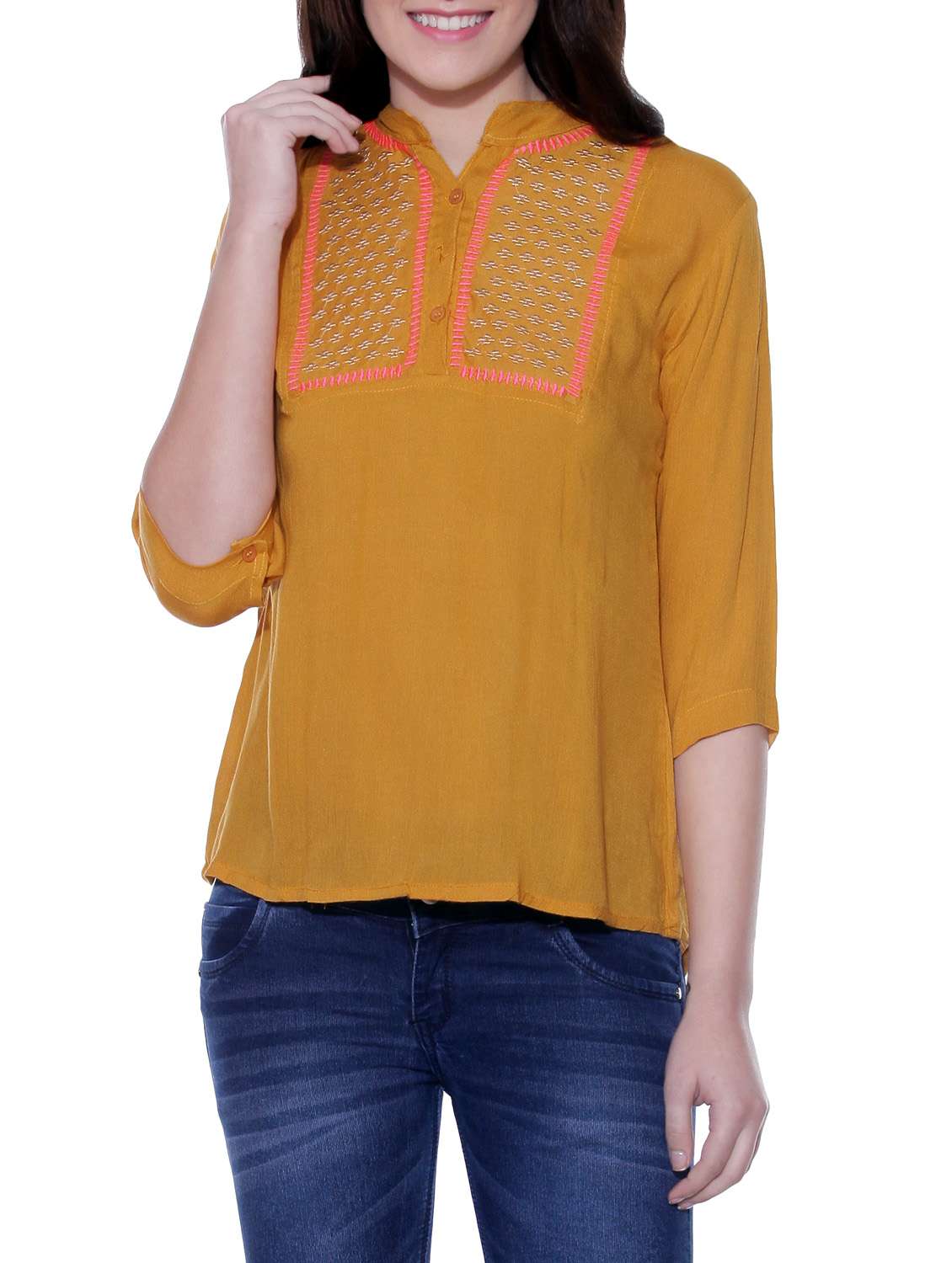 yellow viscose regular top