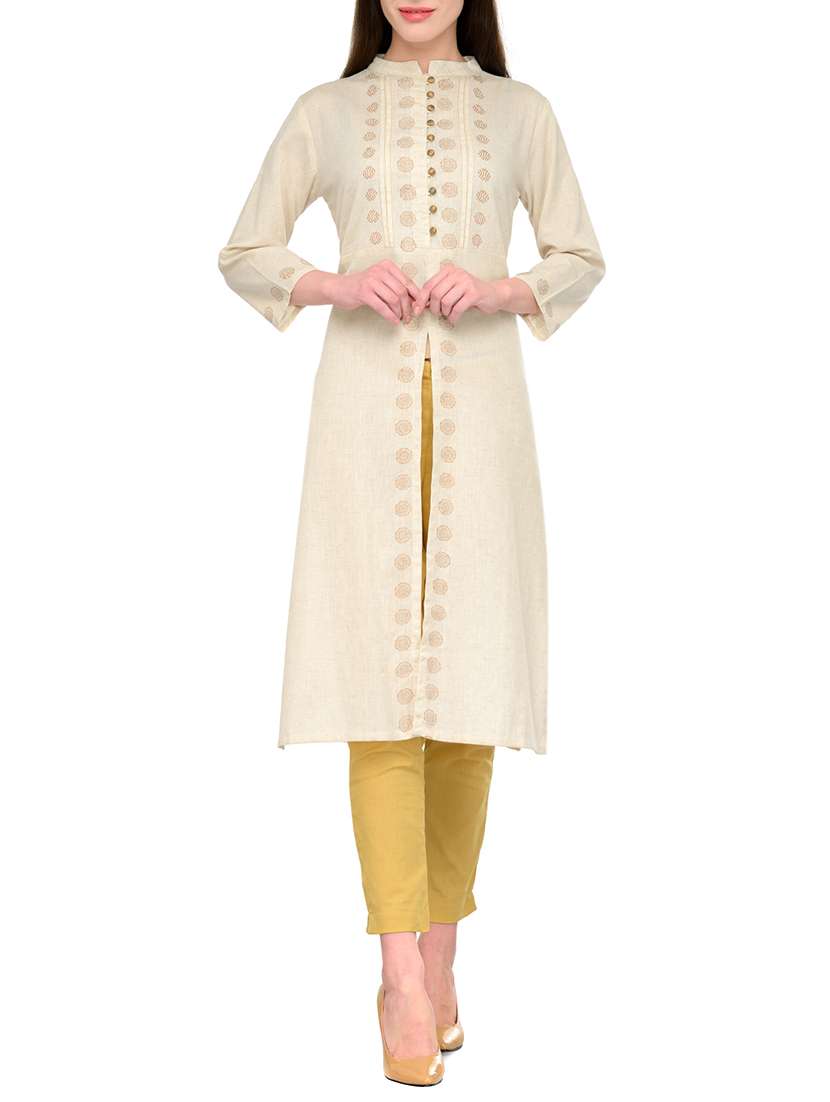 cream cotton high slit kurta