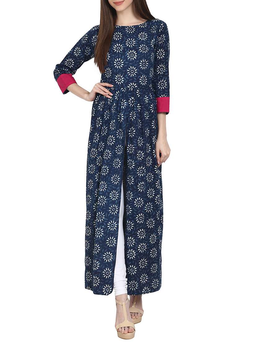 indigo high slit kurta