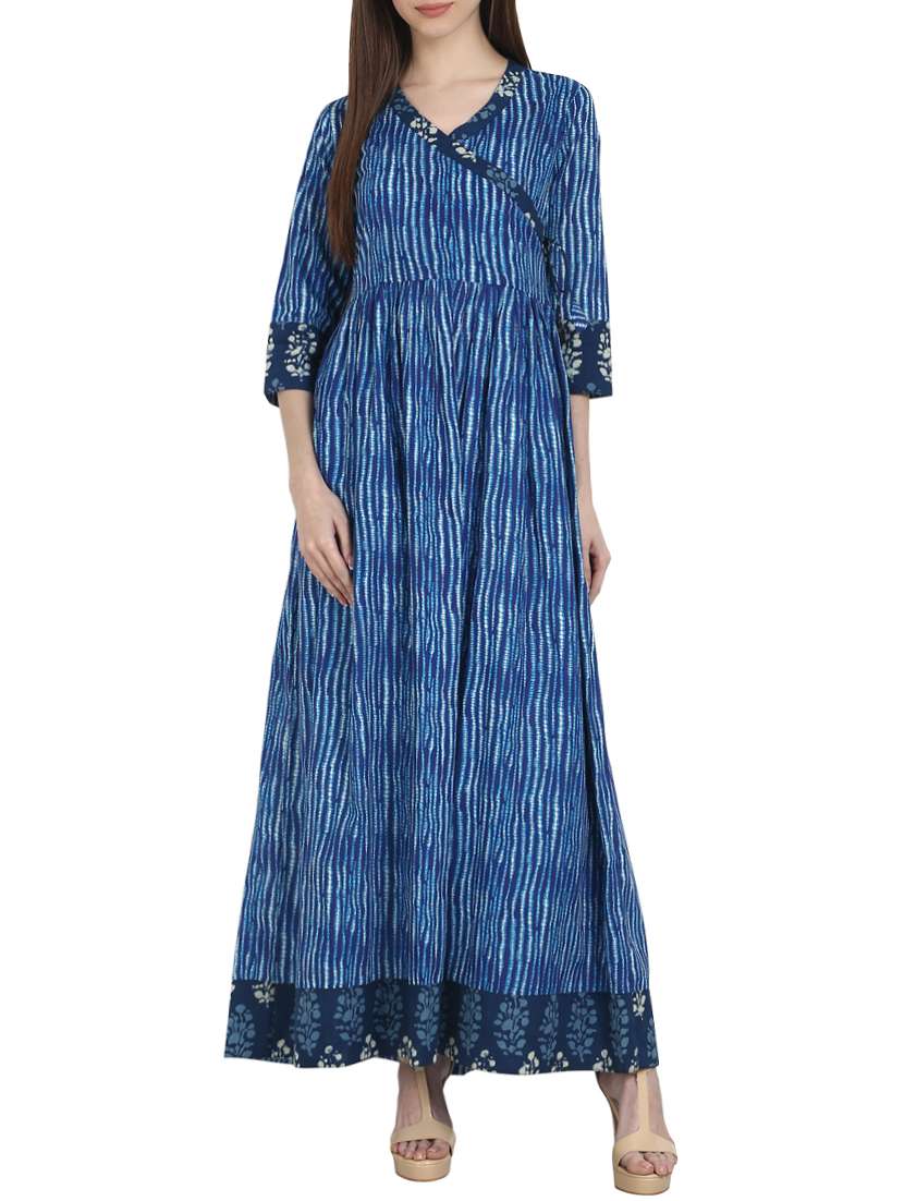 Indigo cotton shibori angrakha kurta