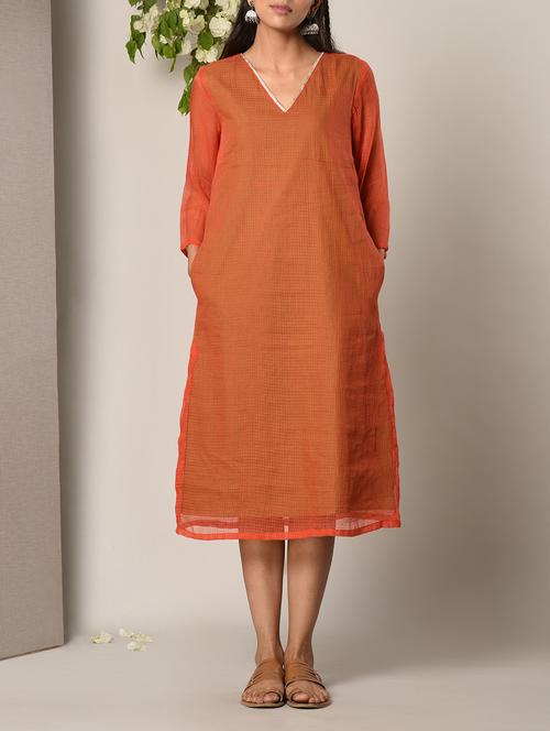Orange Dress with Gold Shoes