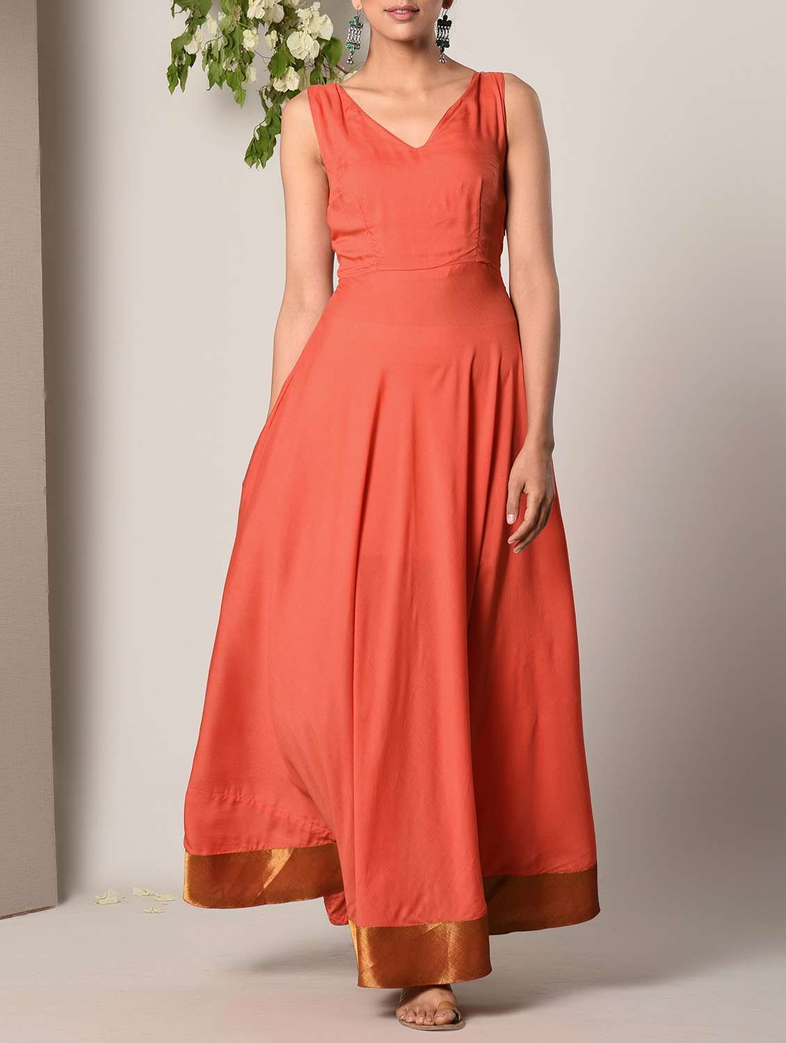 orange solid maxi dress