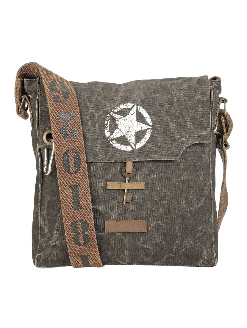brown canvas sling bag