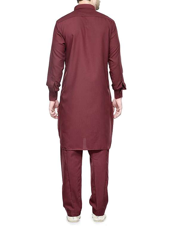 solid maroon cotton kurta pyjama set - 13270136 - Standard Image - 2