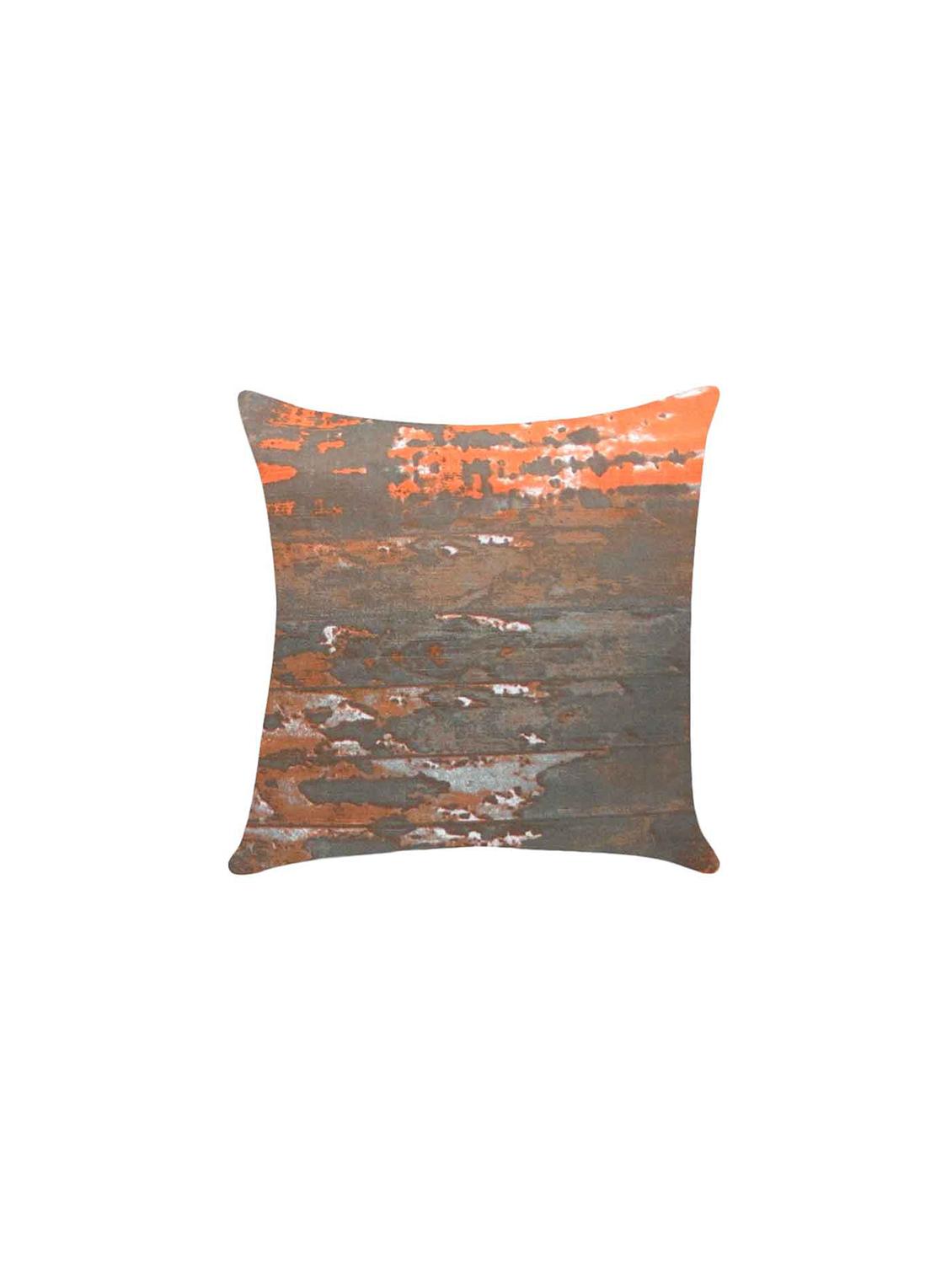 ambbi collection printed cotton cushion cover with wood effect in orange & grey color