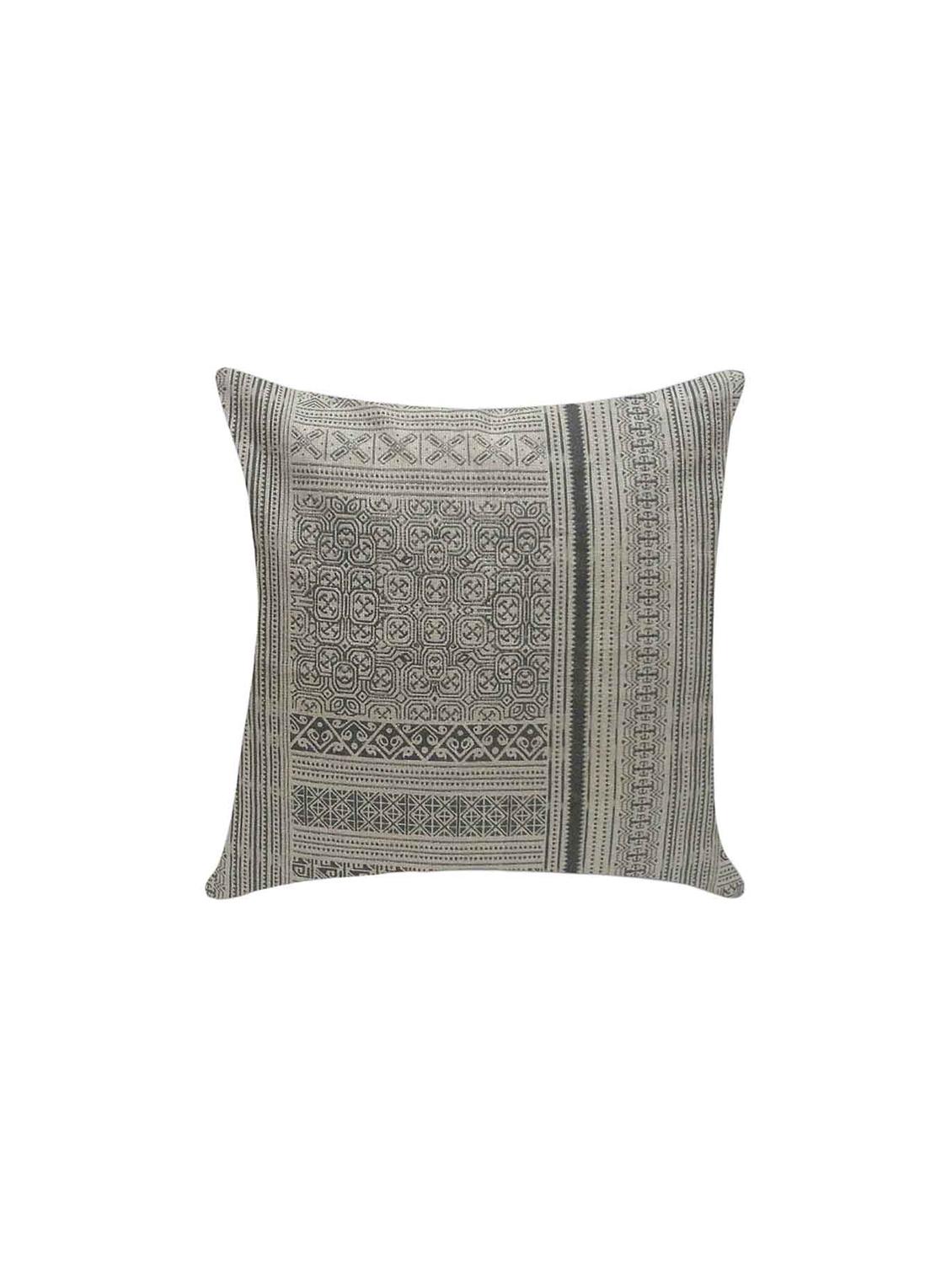 ambbi collection printed linen cushion cover with ethnic chic geometric pattern in grey color