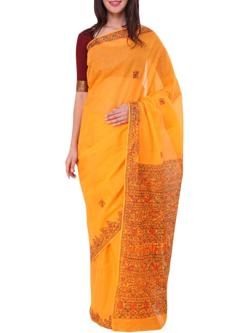 orange cotton printed saree