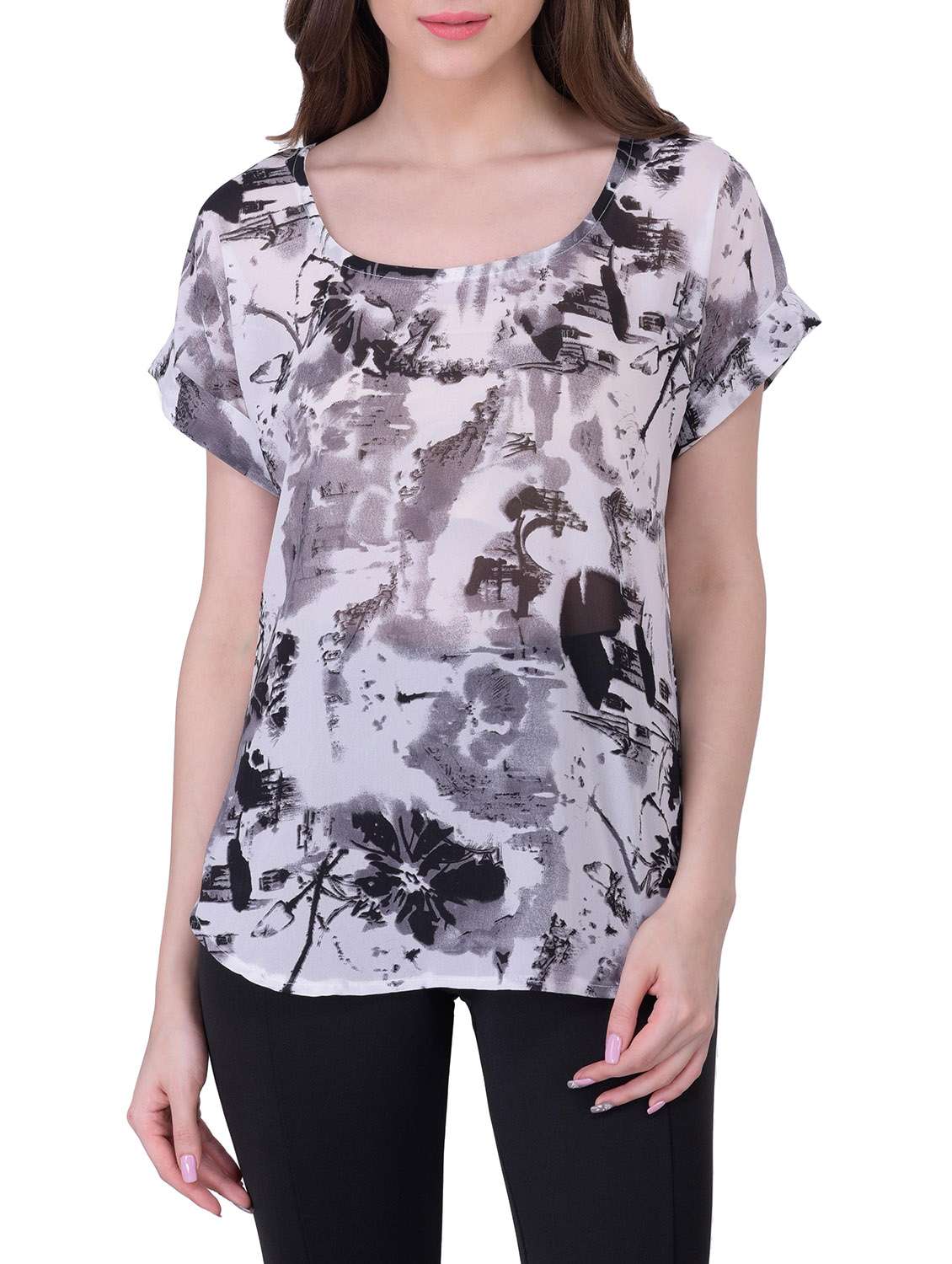 multicolored printed georgette regular top