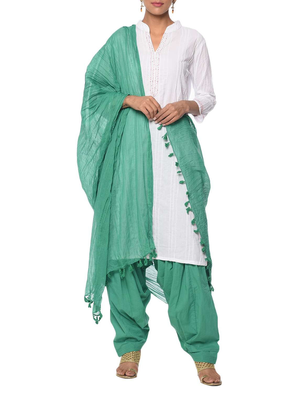 GREEN cotton patiyala salwar and dupatta combo