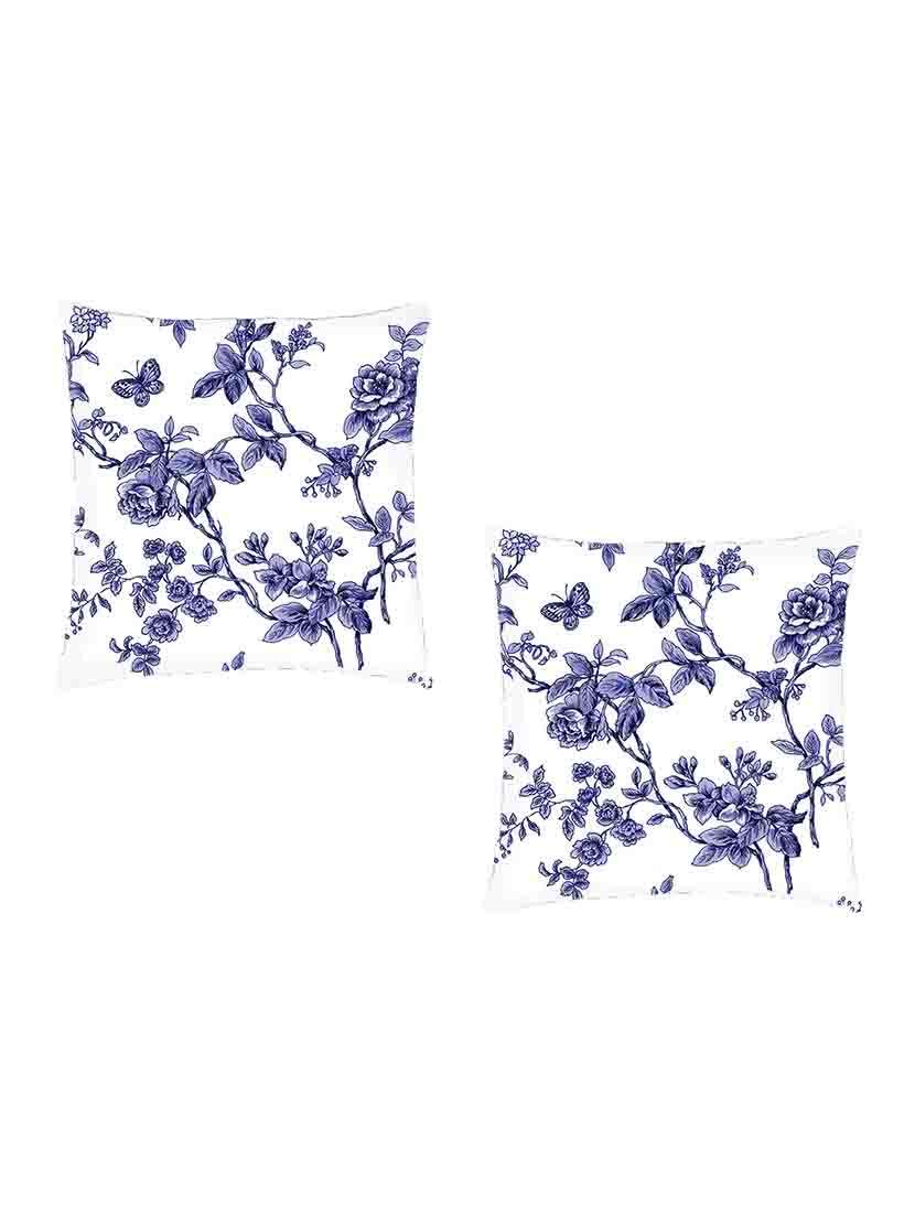 digitally printed cushion cover of blue branched flowers set of two