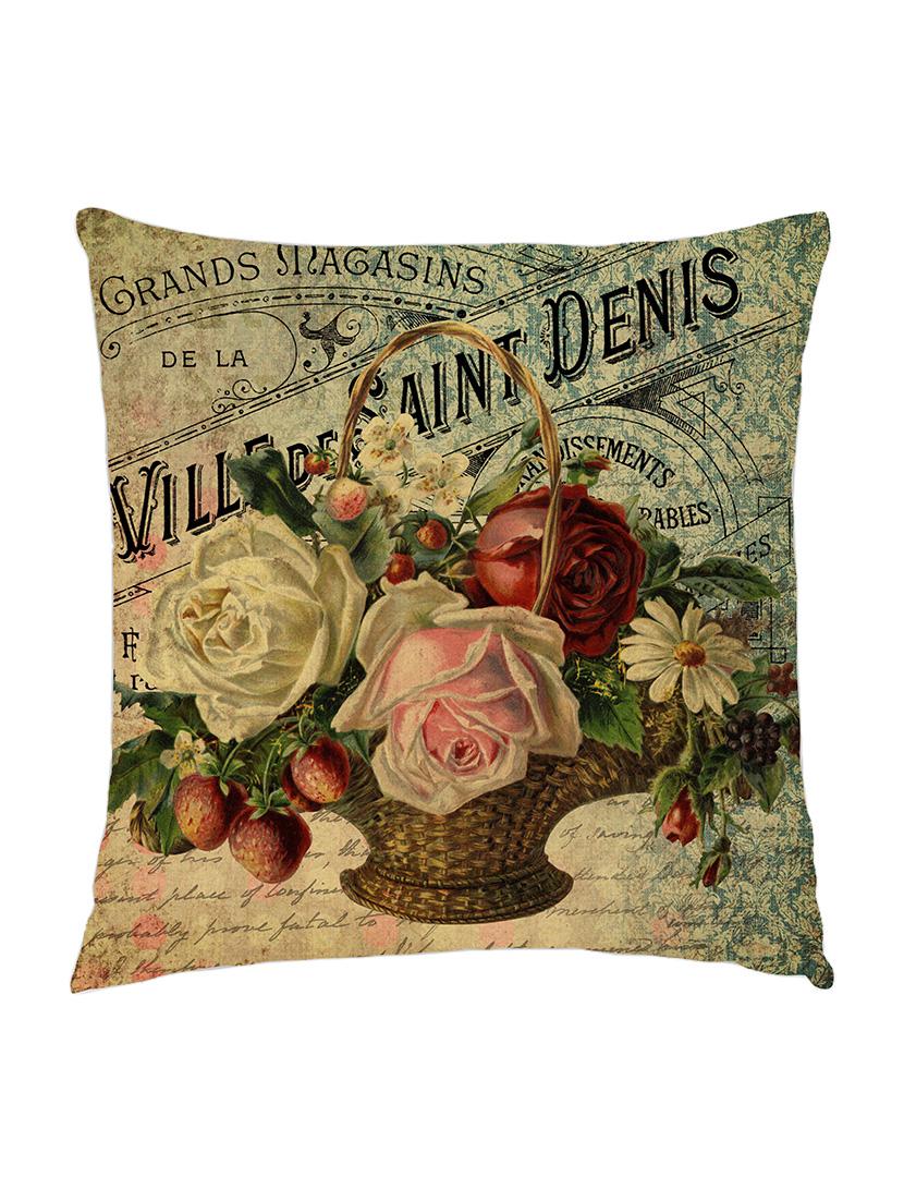 digitaly printed cushion cover of an  vintage flowers in a cane basket. - 13285607 -  Zoom Image - 0