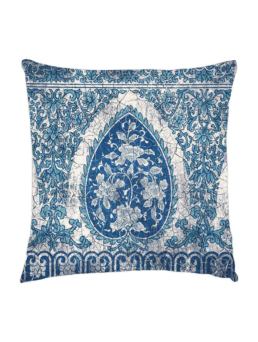 digitally printed cushion cover of blue vintage tile design