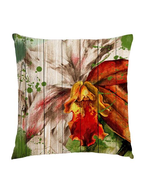 digitally printed cushion cover of big watercolor look orange flower on wooden plank - 13285675 -  Standard Image - 0