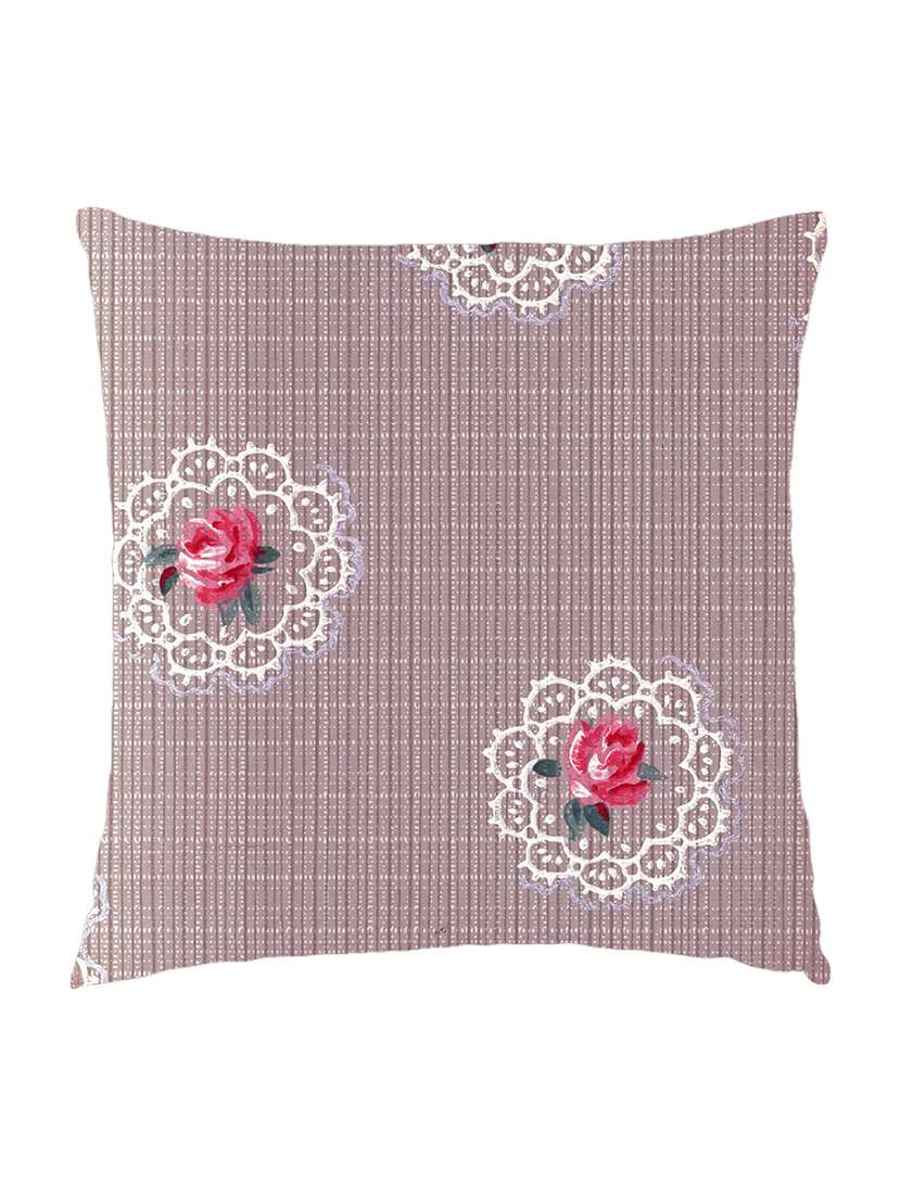 digitally printed cushion cover of small check background look with vintage red roses