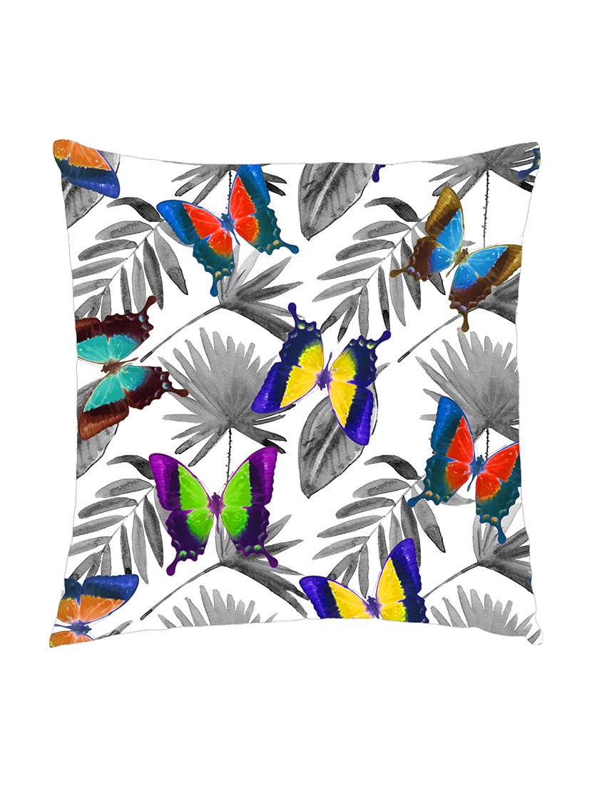 digitally printed cushion cover of butterflies and grey flowers