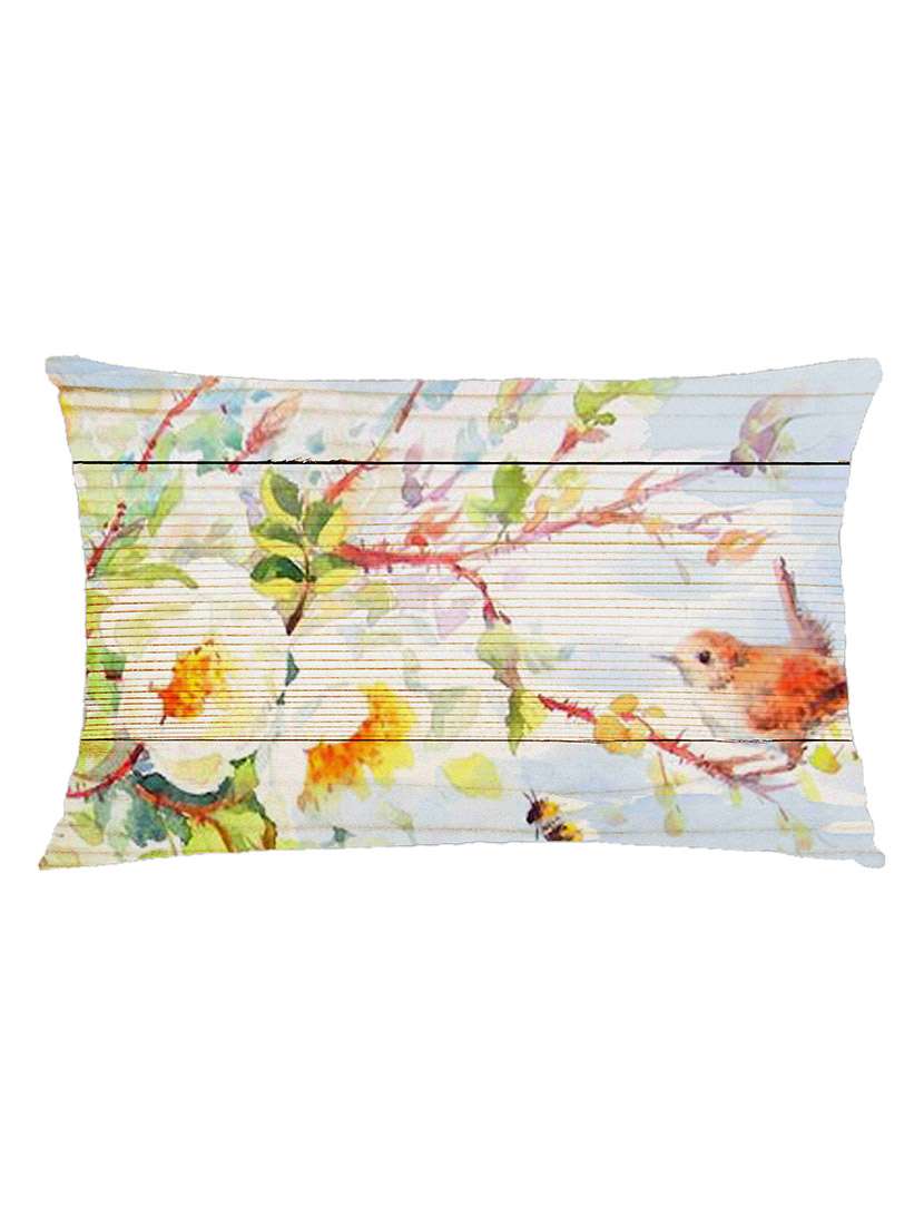 digitally printed cushion cover of white flower and bird on wooden plank - 13285781 - Zoom Image - 0