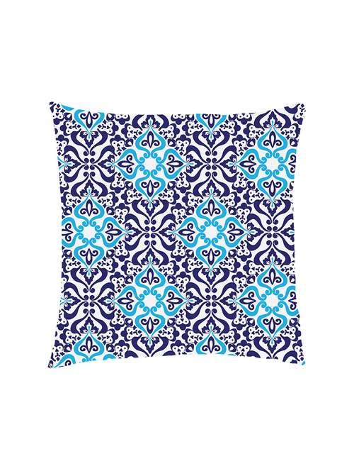 Digital Printed Cushion Cover With Navy Blue And Sky Blue Geometric Design