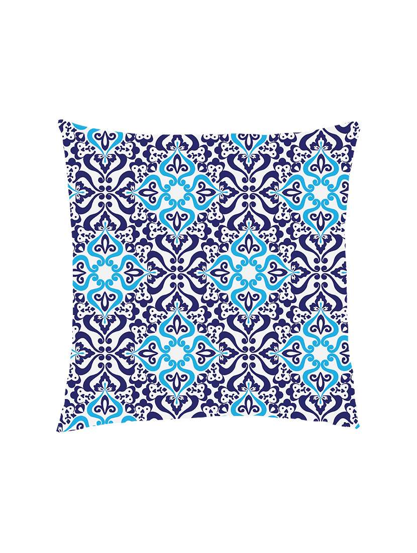 digital printed cushion cover with navy blue and sky blue geometric design