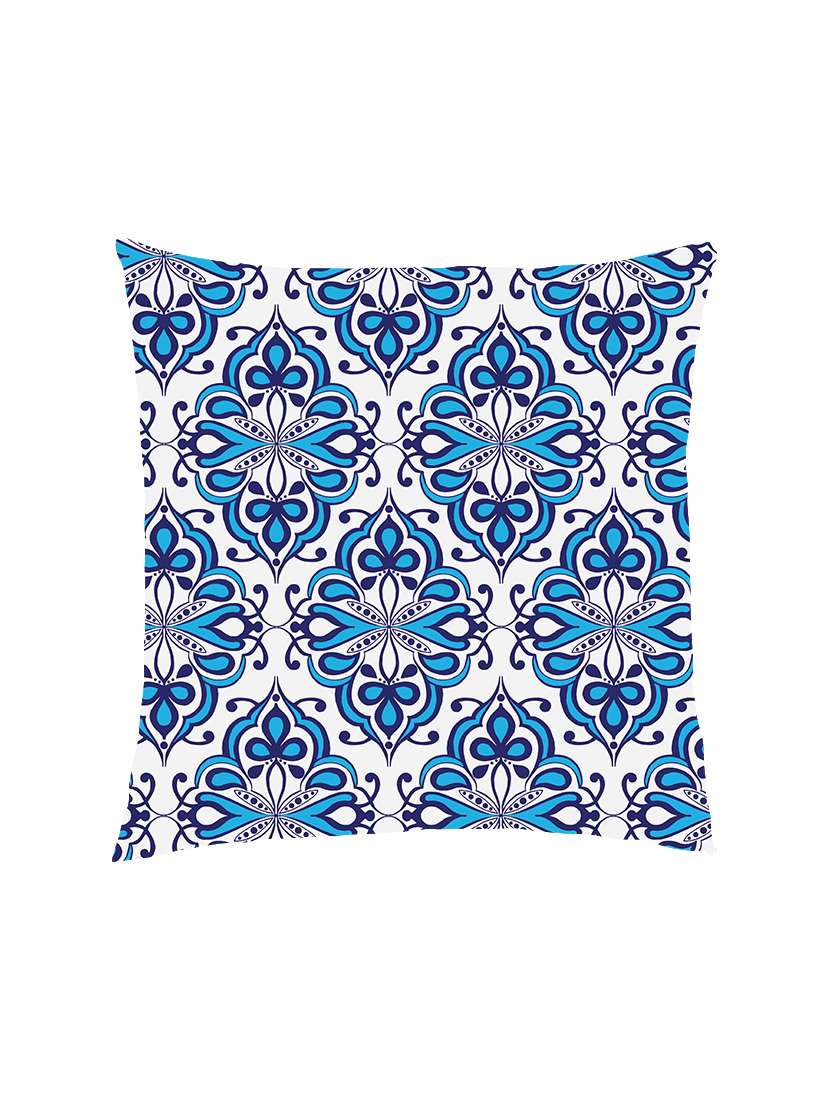 digital printed cushion cover with navy blue and sky blue geometric motif