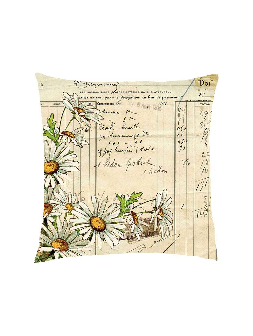 digitally printed text & flowers satin cushion cover