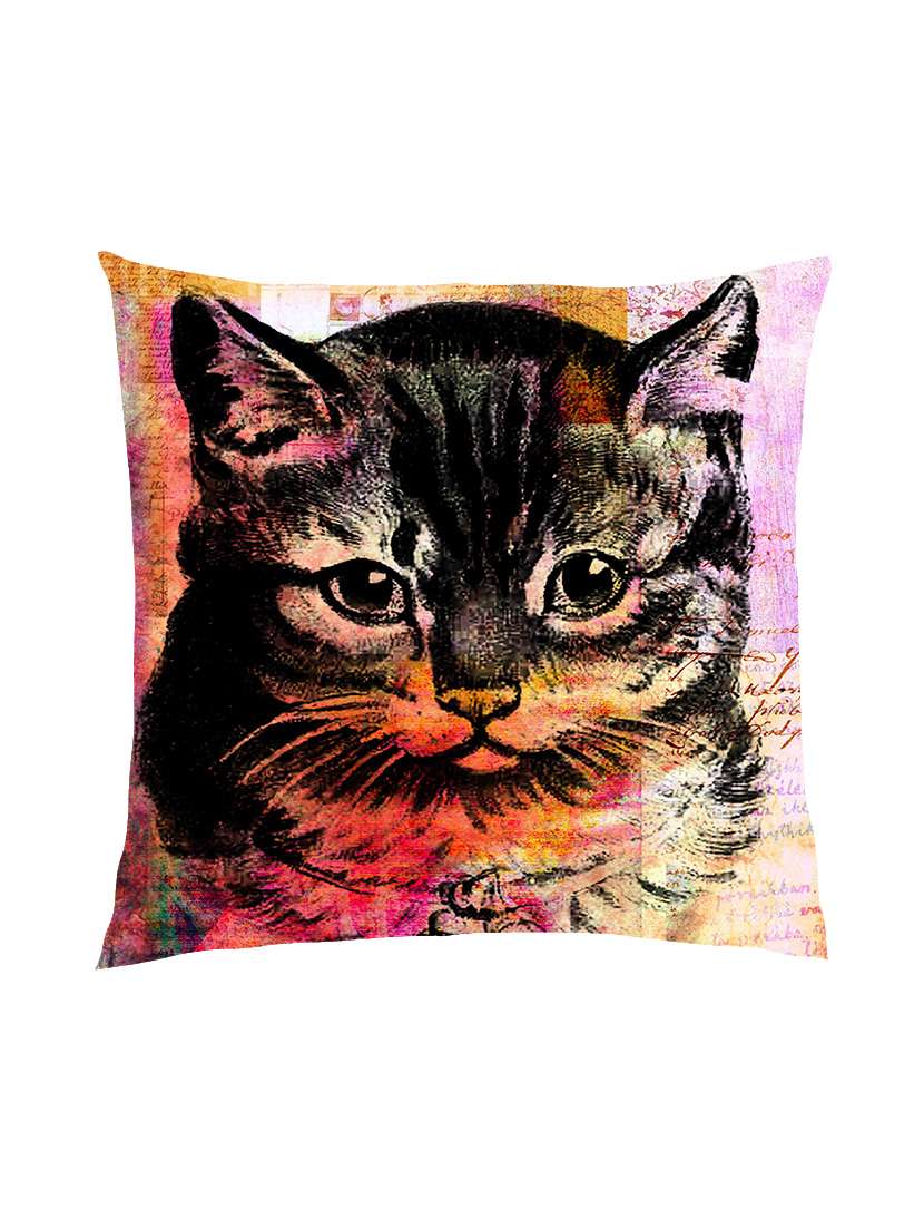 digitally printed background & a cat satin cushion cover