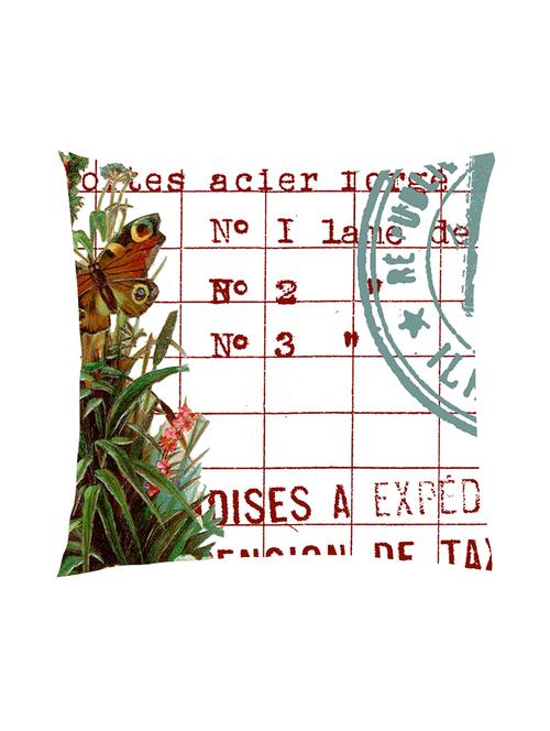 digitally printed text, stamp & butterfly satin cushion cover - 13286024 - Standard Image - 0