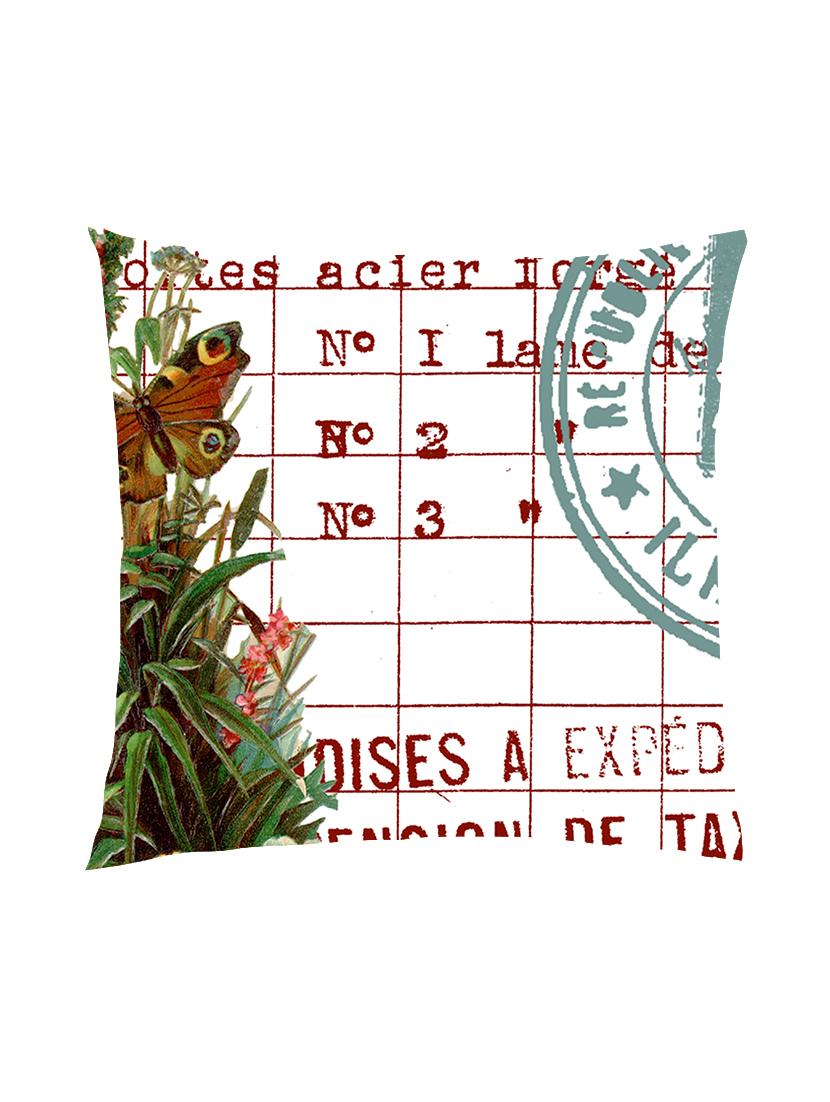 digitally printed text, stamp & butterfly satin cushion cover - 13286024 - Zoom Image - 0