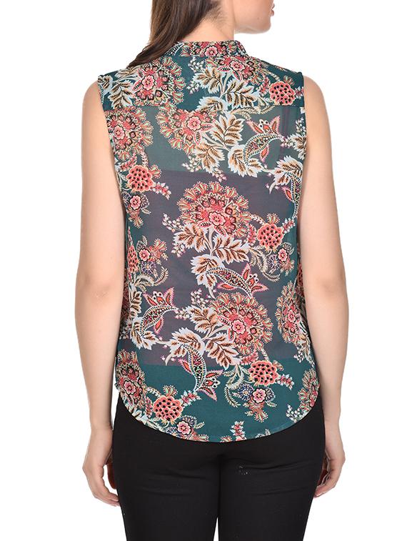 green printed georgette regular shirt - 13286278 - Standard Image - 2