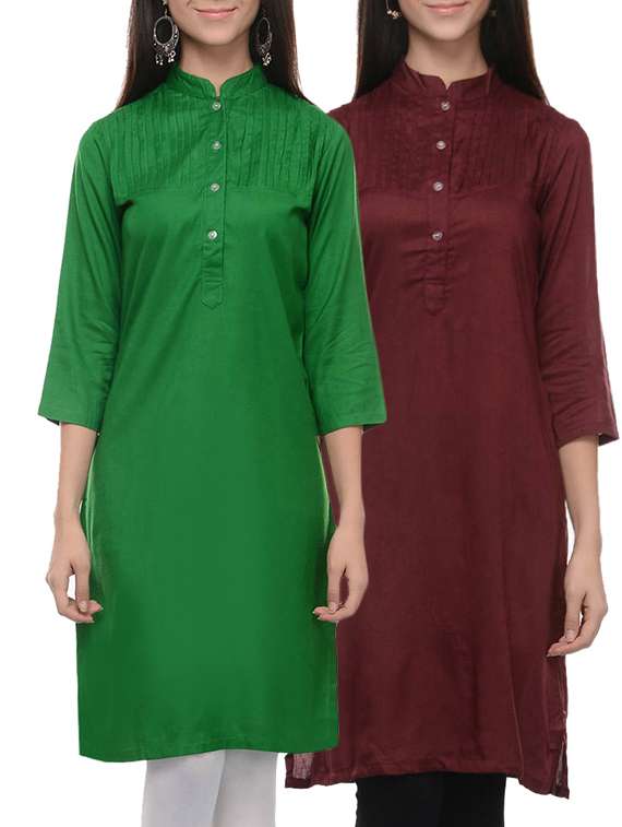 multi colored rayon straight combo kurtas