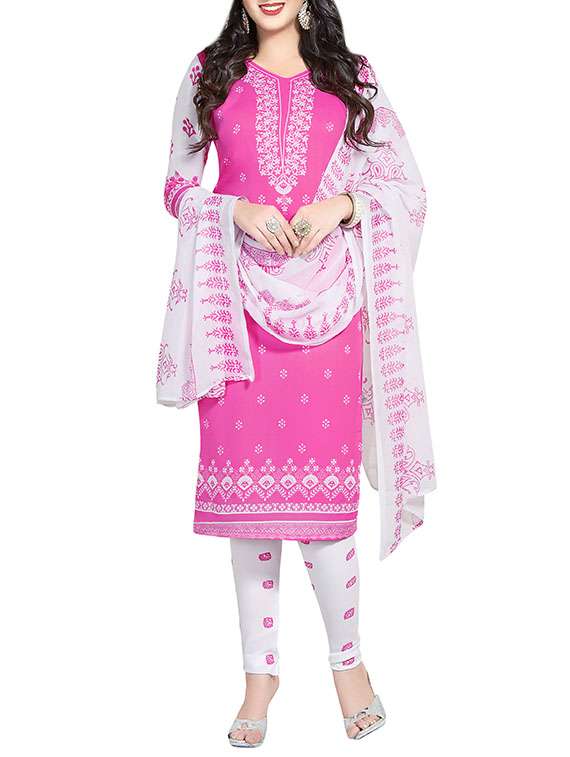 printed unstitched churidaar suit