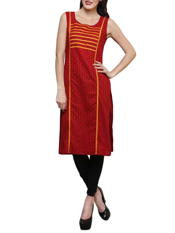 maroon cotton straight kurti