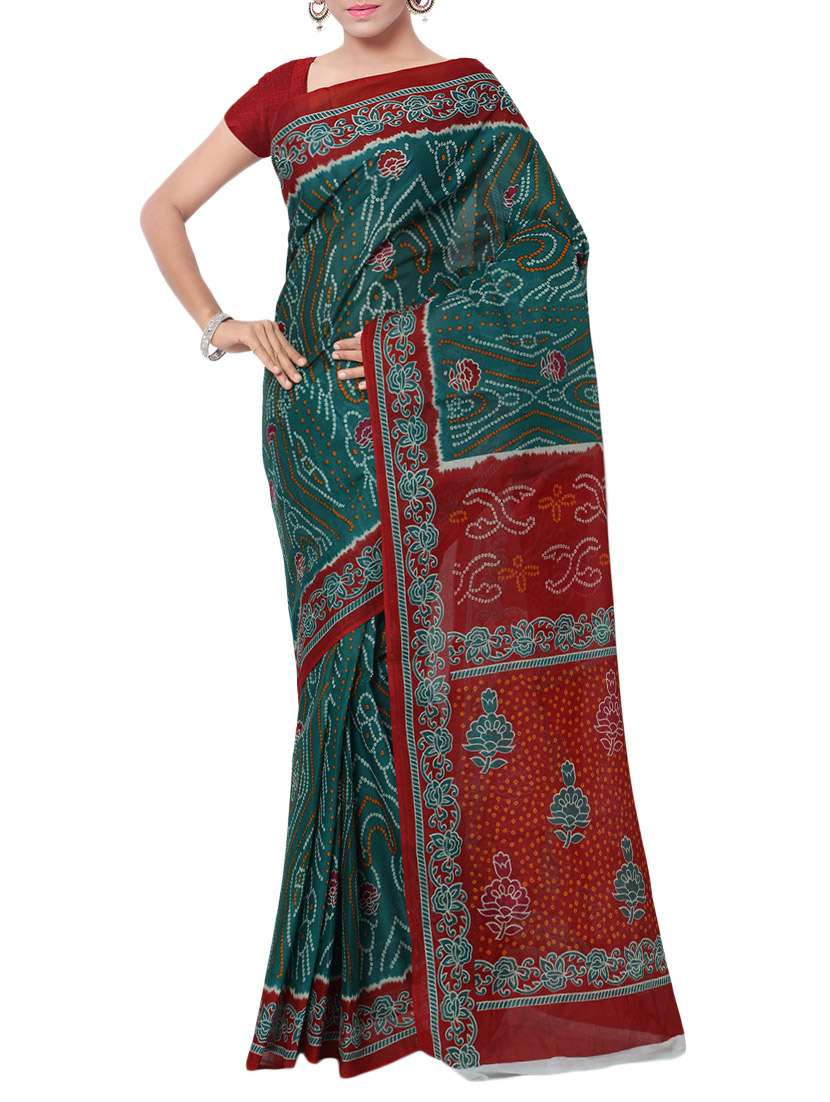 women's printed dark green colored saree with blouse - 13308095 - Zoom Image - 0