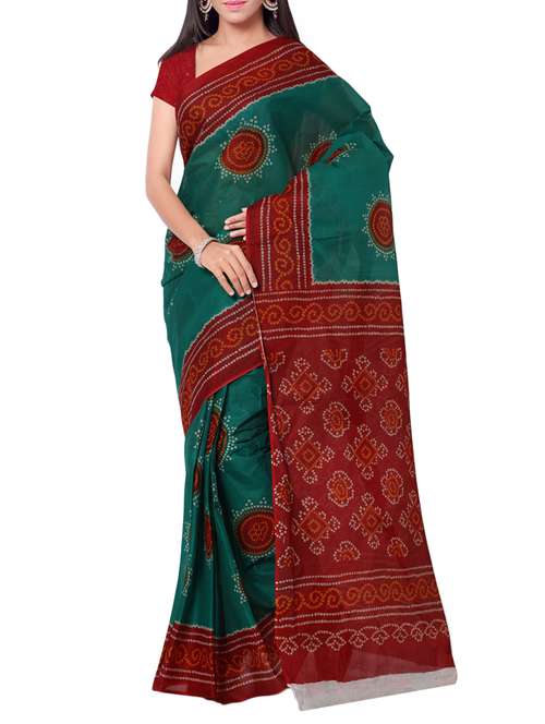 green cotton bandhani saree with blouse - 13308108 - Standard Image - 0