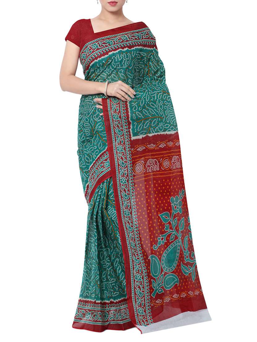 women's bandhani teal colored saree with blouse