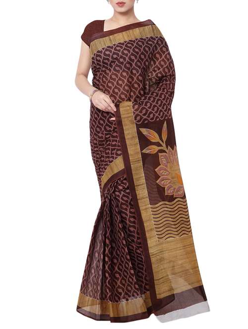 women's printed maroon colored saree with blouse - 13308169 - Standard Image - 0