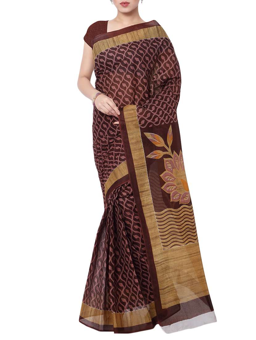 women's printed maroon colored saree with blouse - 13308169 - Zoom Image - 0