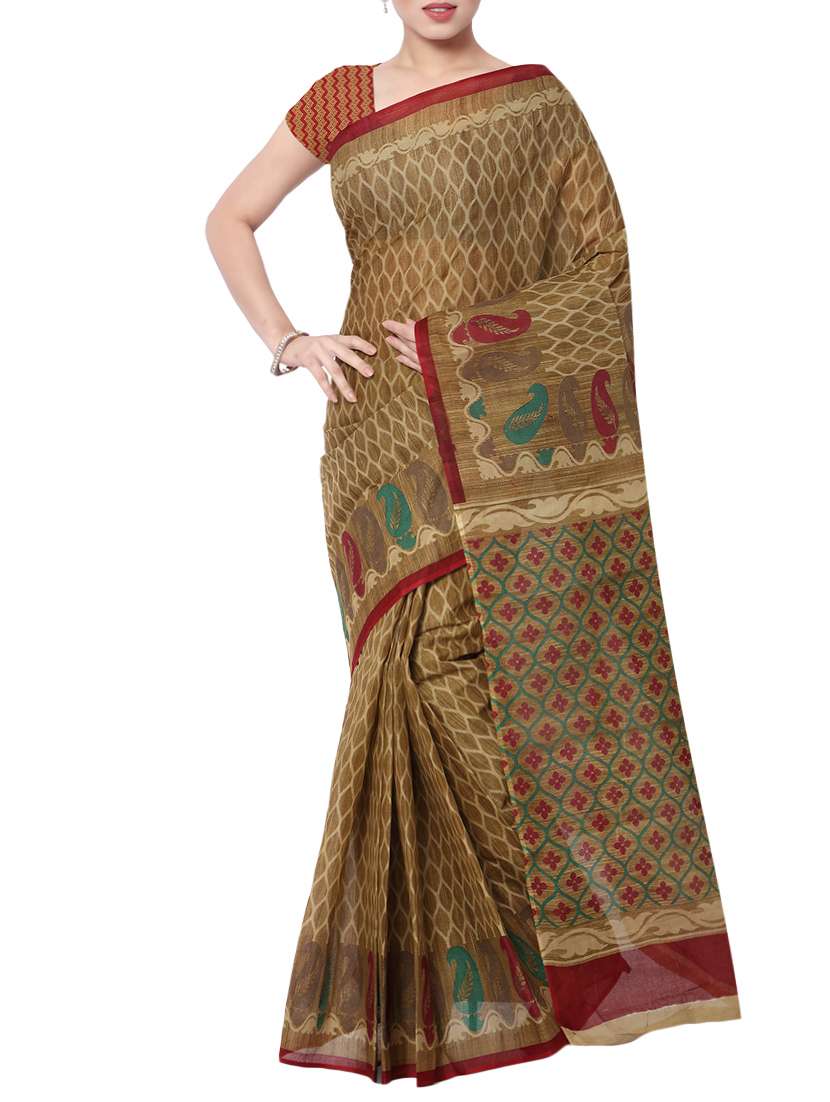 women's printed beige colored saree with blouse - 13308193 -  Zoom Image - 0