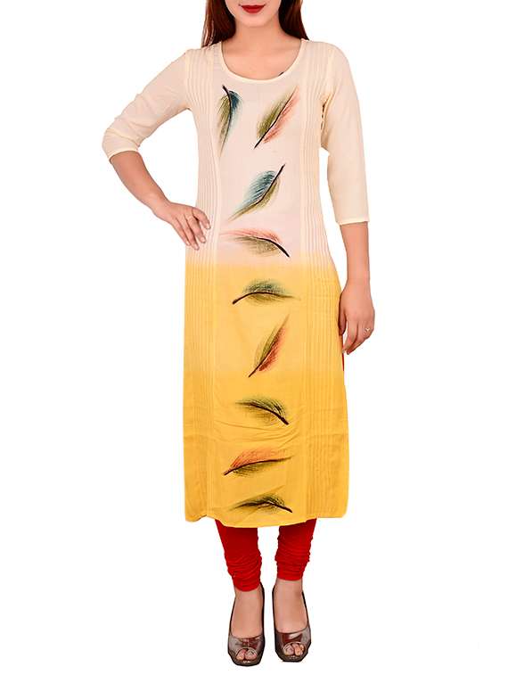 peach&yellow RAYON straight kurti