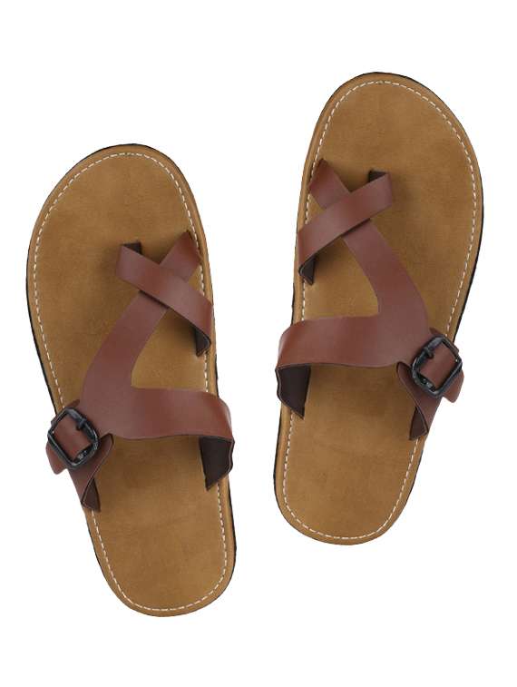 brown leather slip on slipper