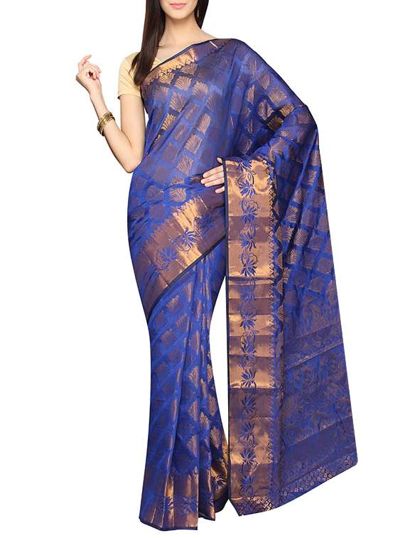 blue cotton blend saree with blouse