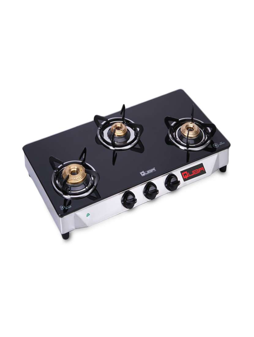 black glass and metal 3 burner gas stove