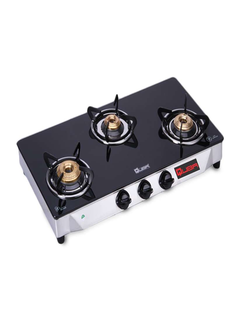 black glass and metal 3 burner gas stove