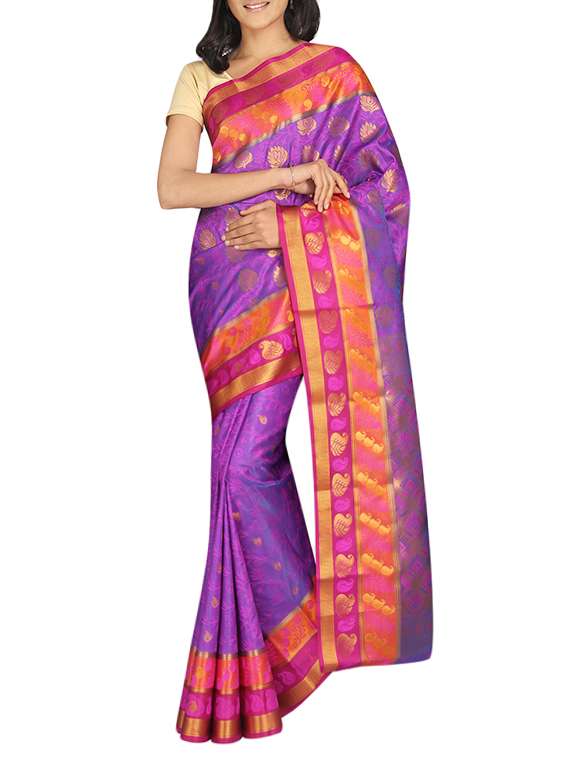 purple cotton blend saree with blouse